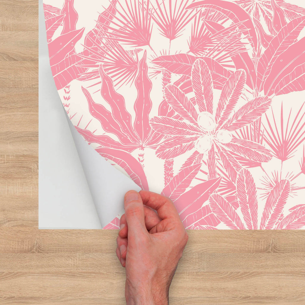 Pink Monochrome Wallpaper Tropical Peel and Stick Wallpaper