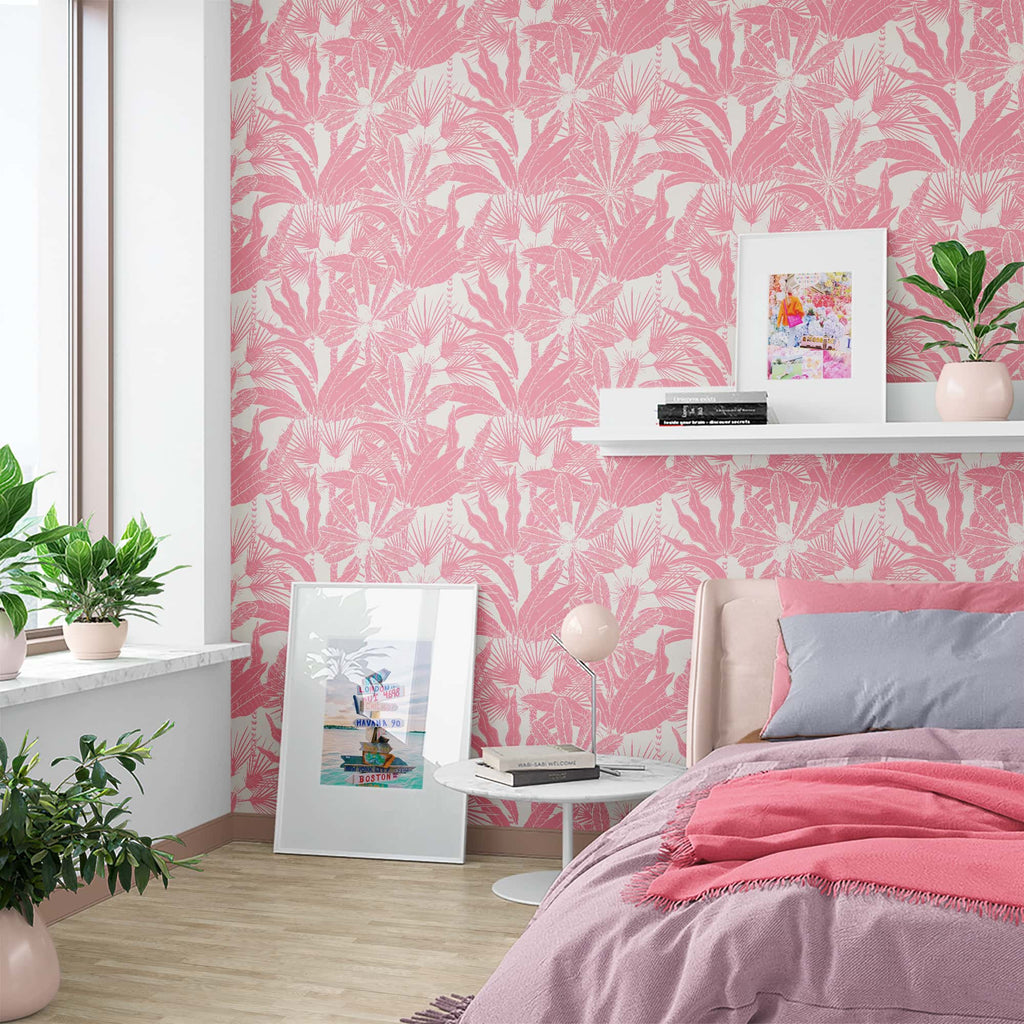 Pink Monochrome Wallpaper Tropical