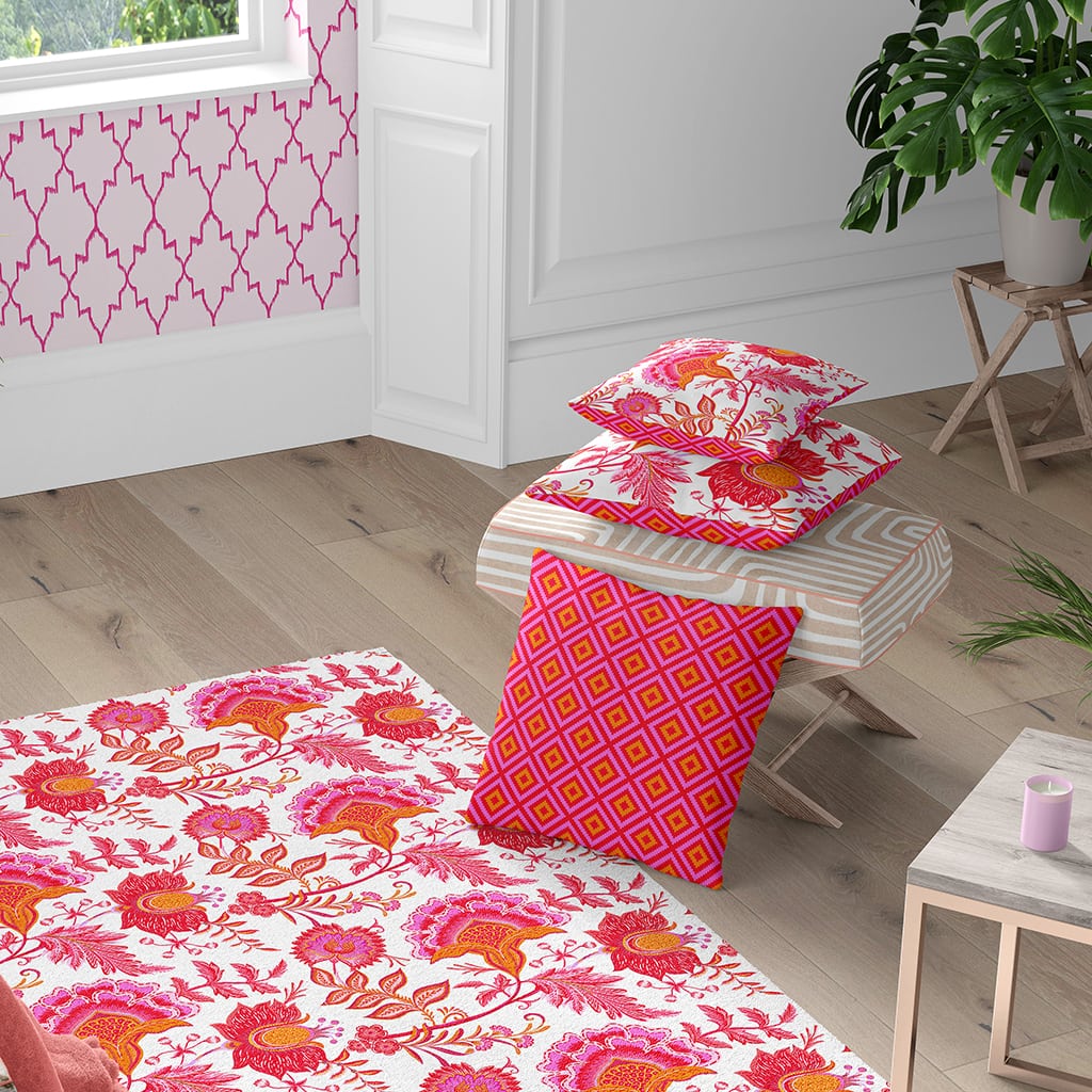 Pink Preppy Area Rug Floral Vintage, Preppy Room Decor, Dorm Decor