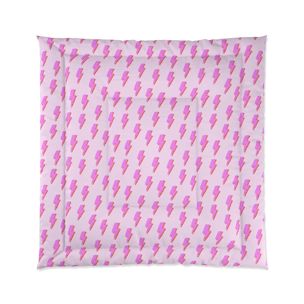 Preppy Comforter Lightning Bolts Pink Red Quilt Teen Bedroom Decor