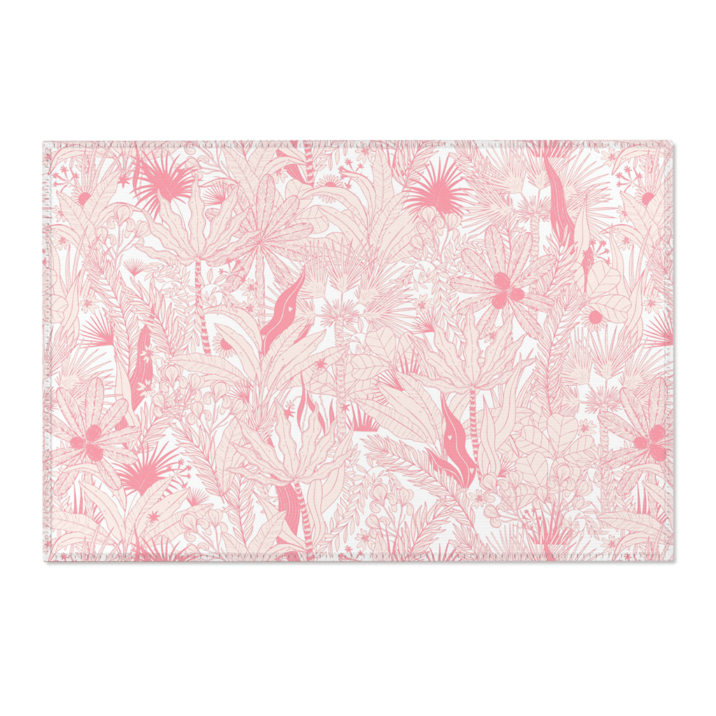 Monochromatic Pink Rug, Feminine Room Decor Area Rug, Tropical Leaves