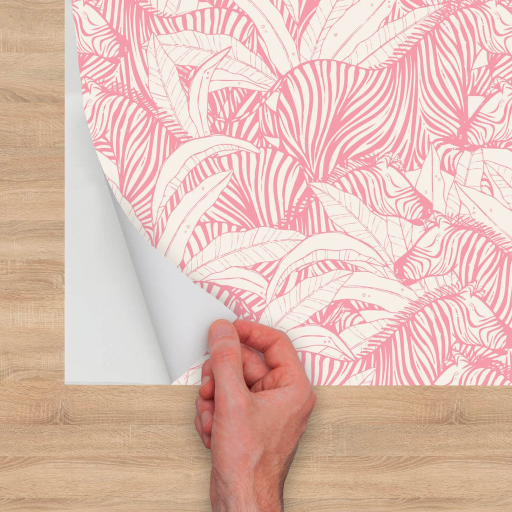 Peel and Stick Wallpaper Pink Zebra, Animal Wallpaper Monochromatic