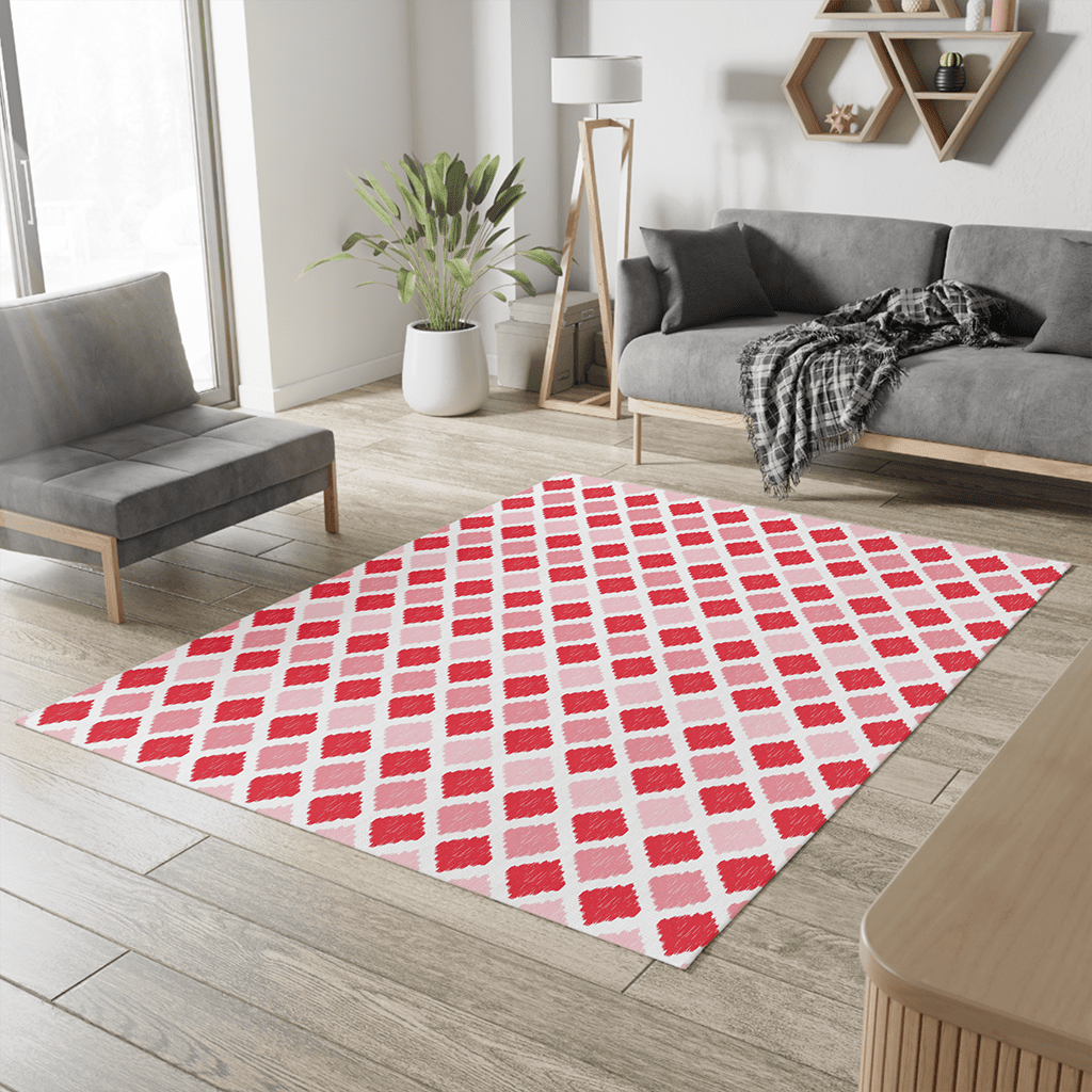 Colorful Area Rugs Pink Red Geometric Pattern, Pink Red Low-Pile Rugs