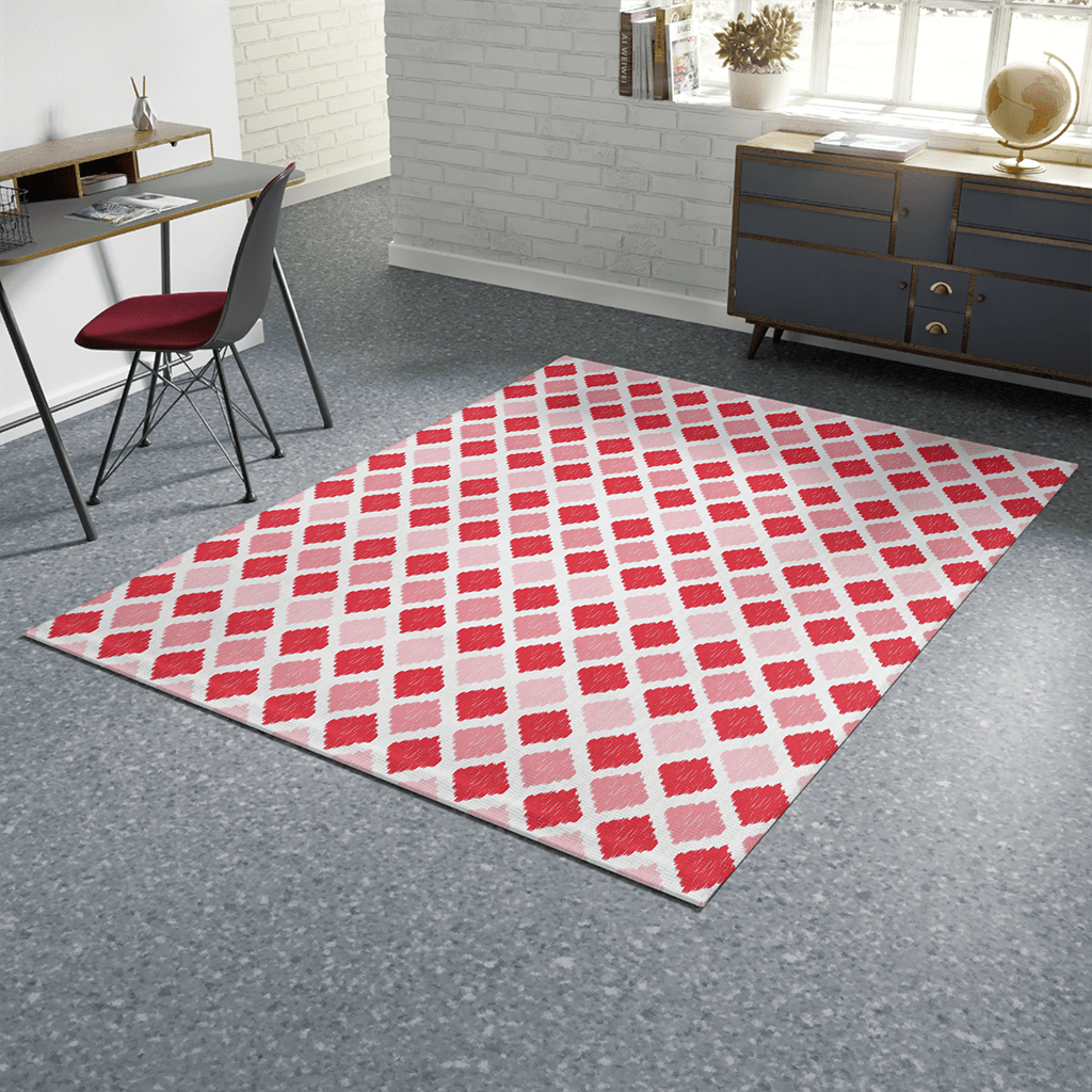 Colorful Area Rugs Pink Red Geometric Pattern, Pink Red Low-Pile Rugs