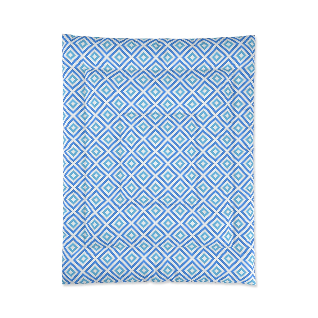 Preppy Blue Ikat Geometric Comforter, Preppy Quilt, Aesthetic bedroom
