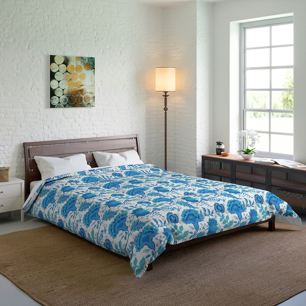Preppy COMFORTER Vintage Flowers Blue, Preppy Quilt, Room Decoration
