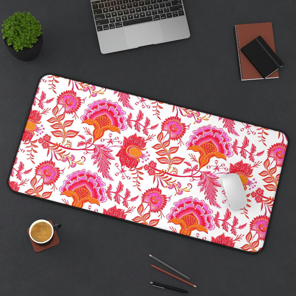 Preppy Desk Decor Pink Floral, Large Mousepad, Preppy Desk Accessories