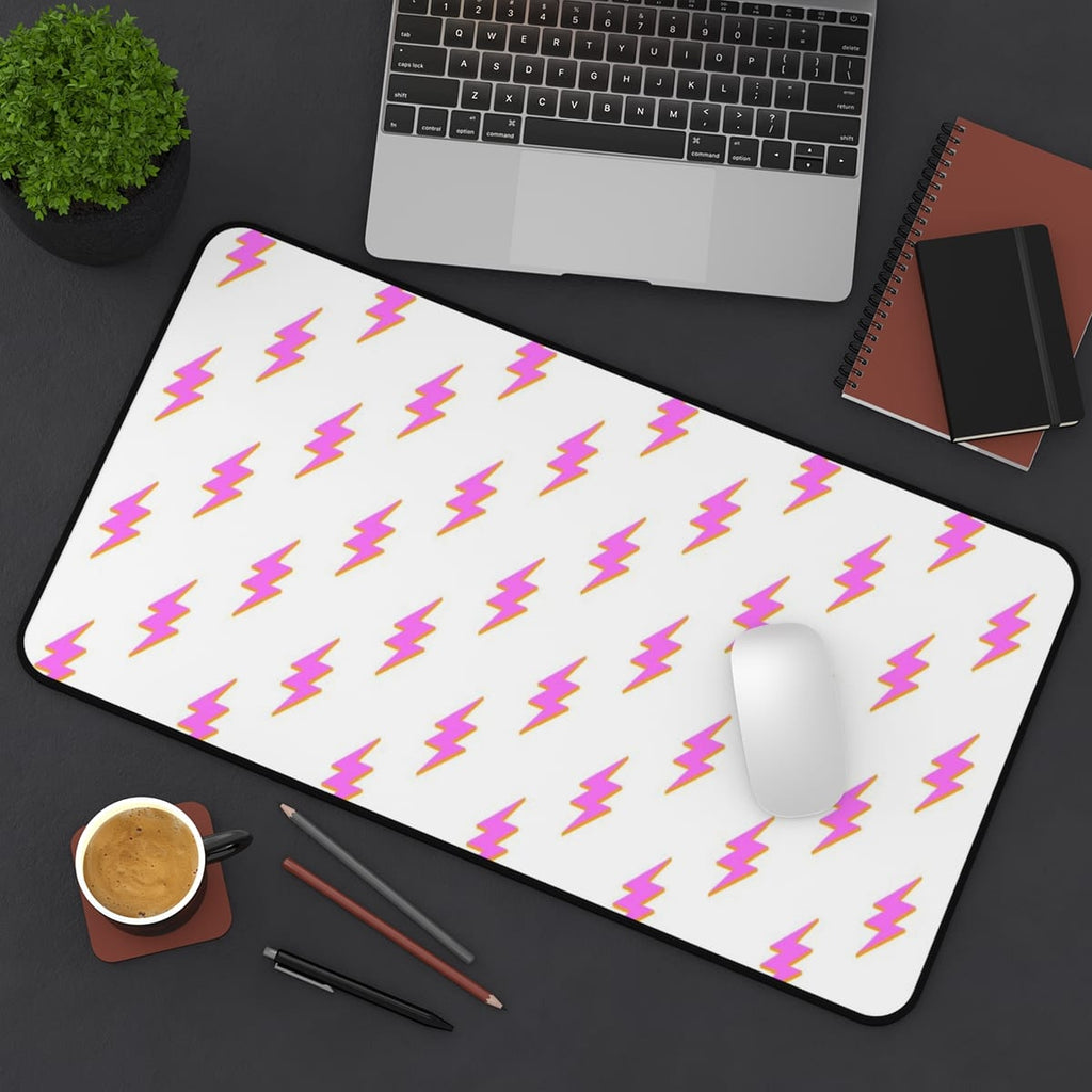 Preppy Desk Mat Lightning Bolts Pink | Teen Desk Decor Aesthetic