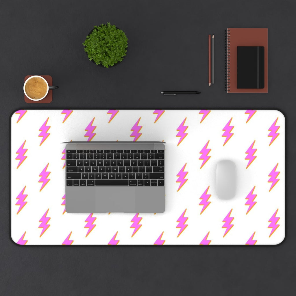 Preppy Desk Mat Lightning Bolts Pink | Teen Desk Decor Aesthetic