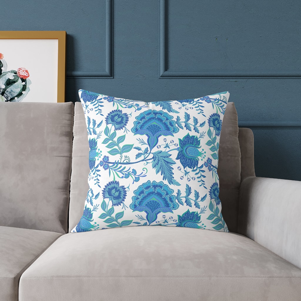 Preppy Floral Vintage Throw Pillow Blue, Room Decor Couch Pillows