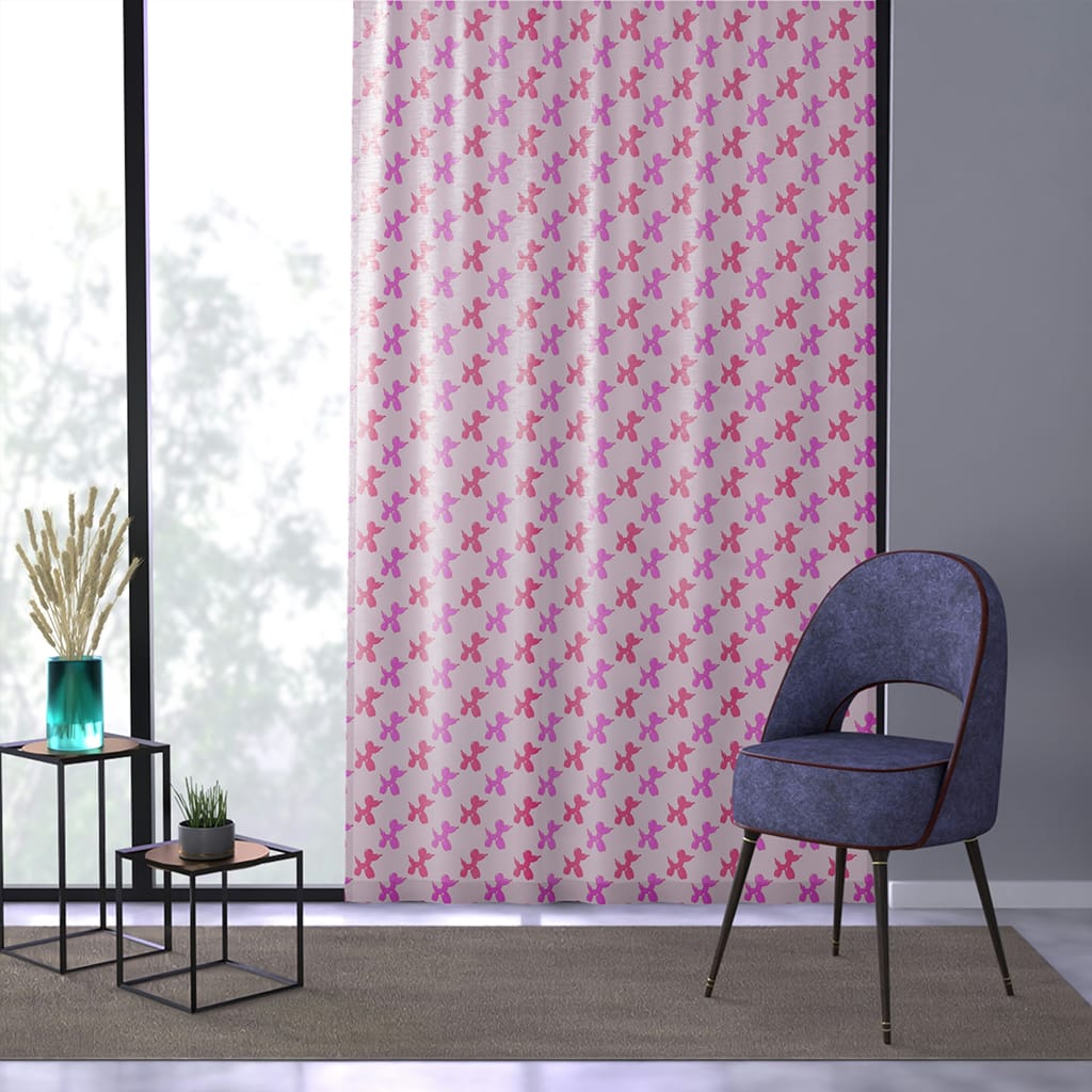 Preppy Pink Window Curtain Sheer Dogs, Preppy Room Decor