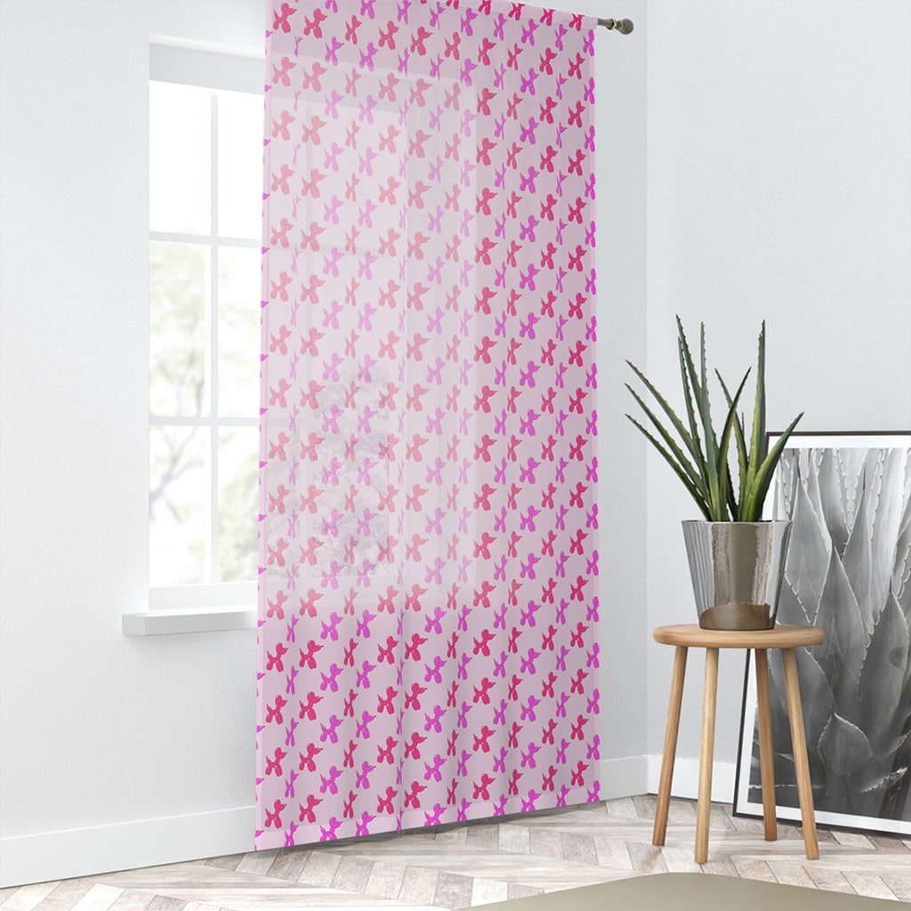 Preppy Pink Window Curtain Sheer Dogs, Preppy Room Decor