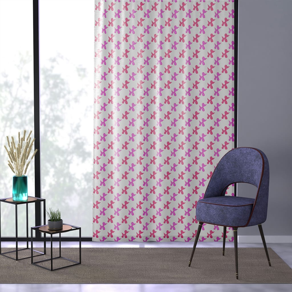 Preppy Window Curtain Sheer Pink Dog, Preppy Teen Room Decor