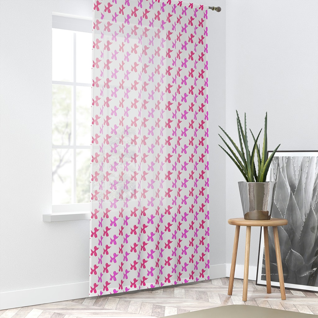 Preppy Window Curtain Sheer Pink Dog, Preppy Teen Room Decor