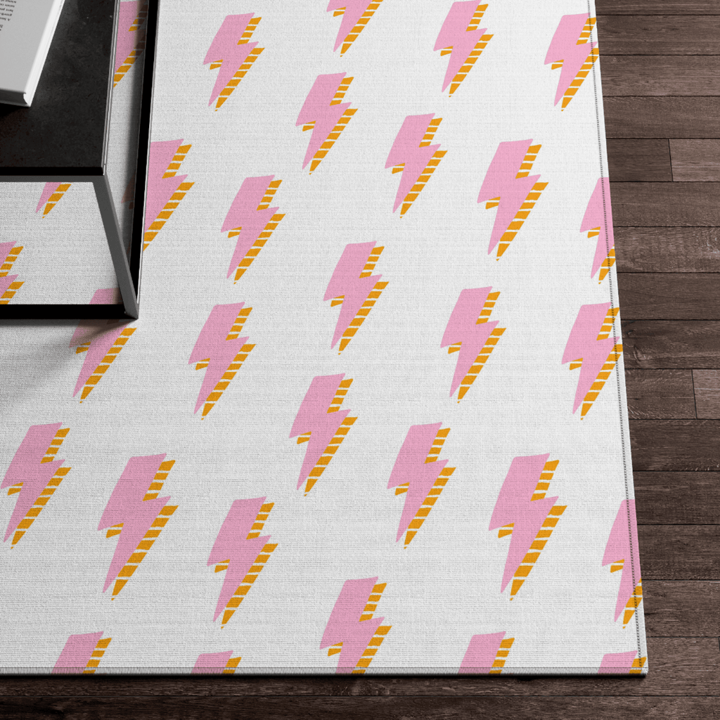 Area Rug with Pink Lightning Bolts 