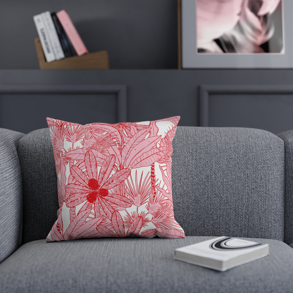 Red Pink Throw Pillows Tahiti, Boho Tropical Decorative Pillows