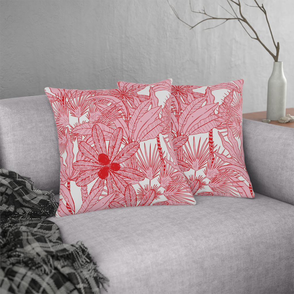 Red Pink Throw Pillows Tahiti, Boho Tropical Decorative Pillows