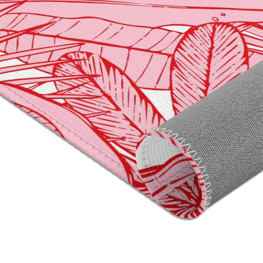 Red Pink Rugs Tahiti, Pink Tropical Monochrome Area Rugs