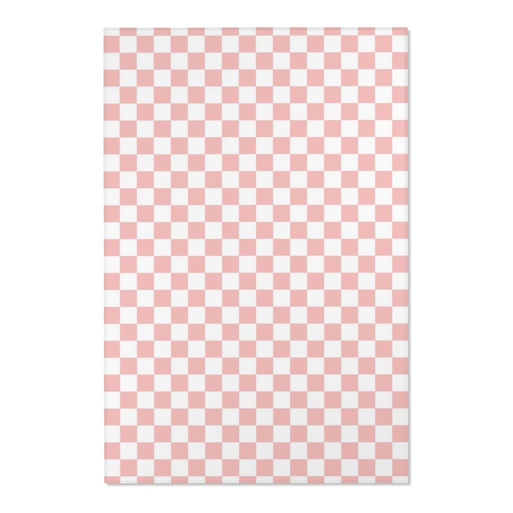 Cute Checkered Area Rug for Teen Bedroom Aesthetic Pink and White