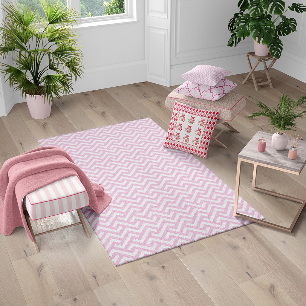 Rugs Baby Pink Zig Zag, Classic Preppy Room Decor Low-Pile Rug
