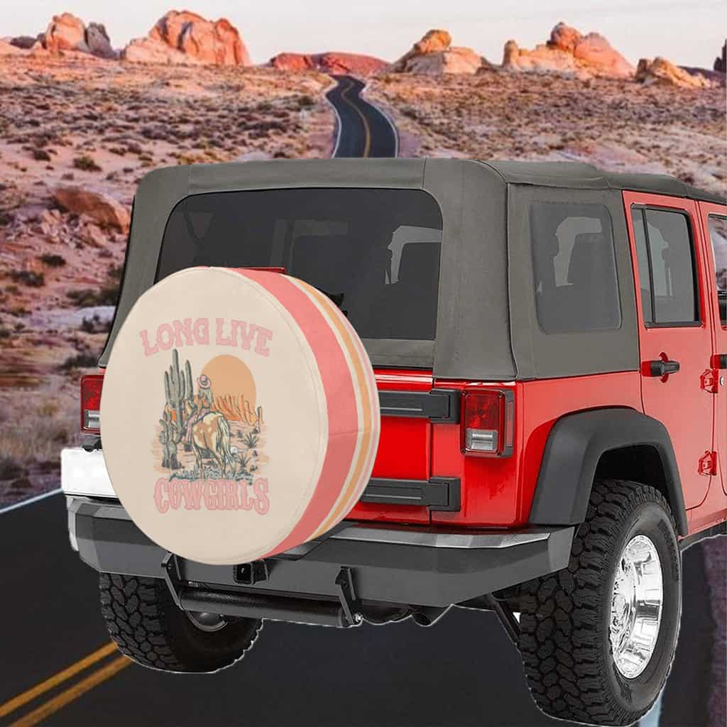 Boho Spare Tire Covers Cowgirls | Boho Car Decor | Western Desert Illustration