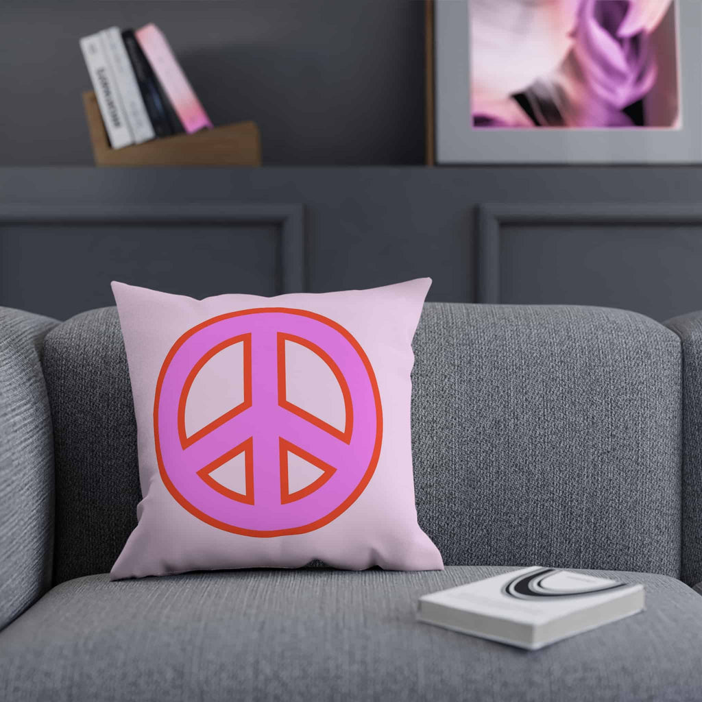 Throw Pillow Peace Sign and Lightning Bolt, Preppy Room Decor Pink