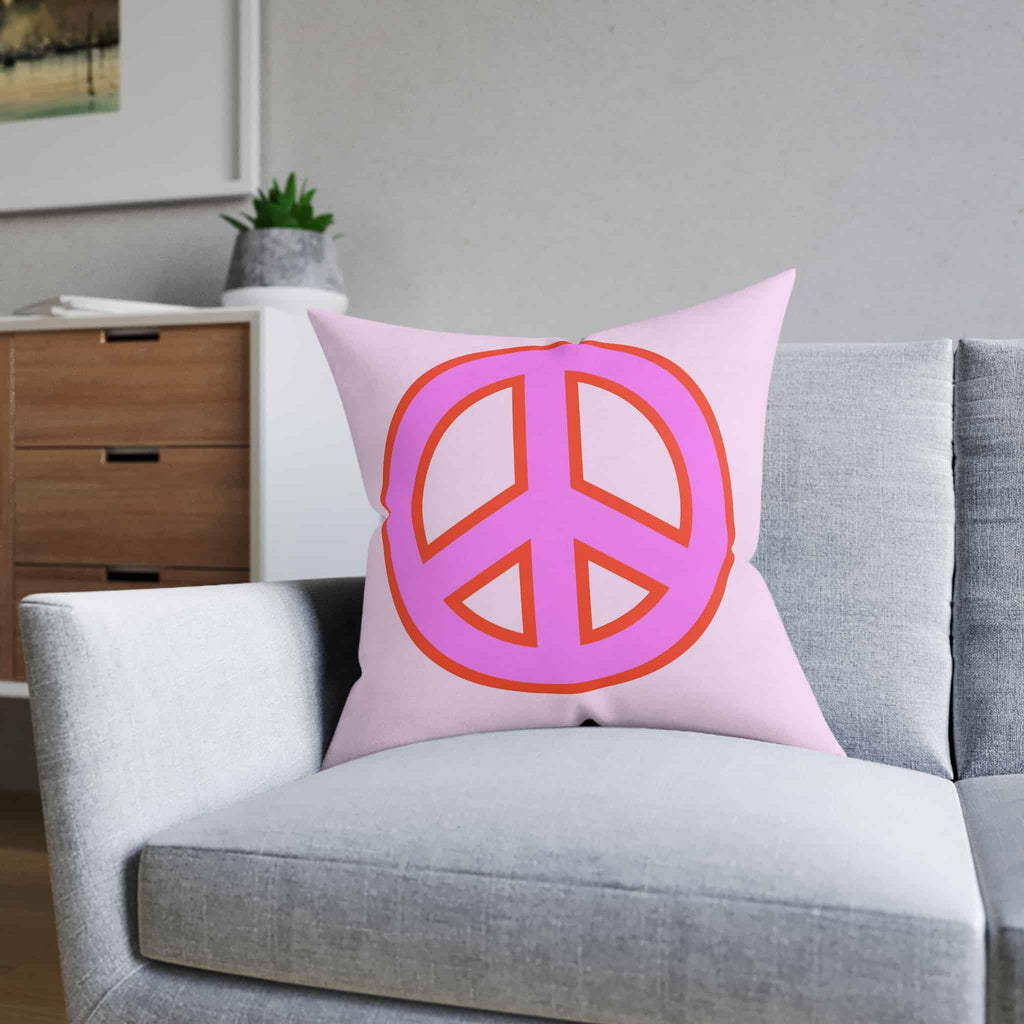 Throw Pillow Peace Sign and Lightning Bolt, Preppy Room Decor Pink