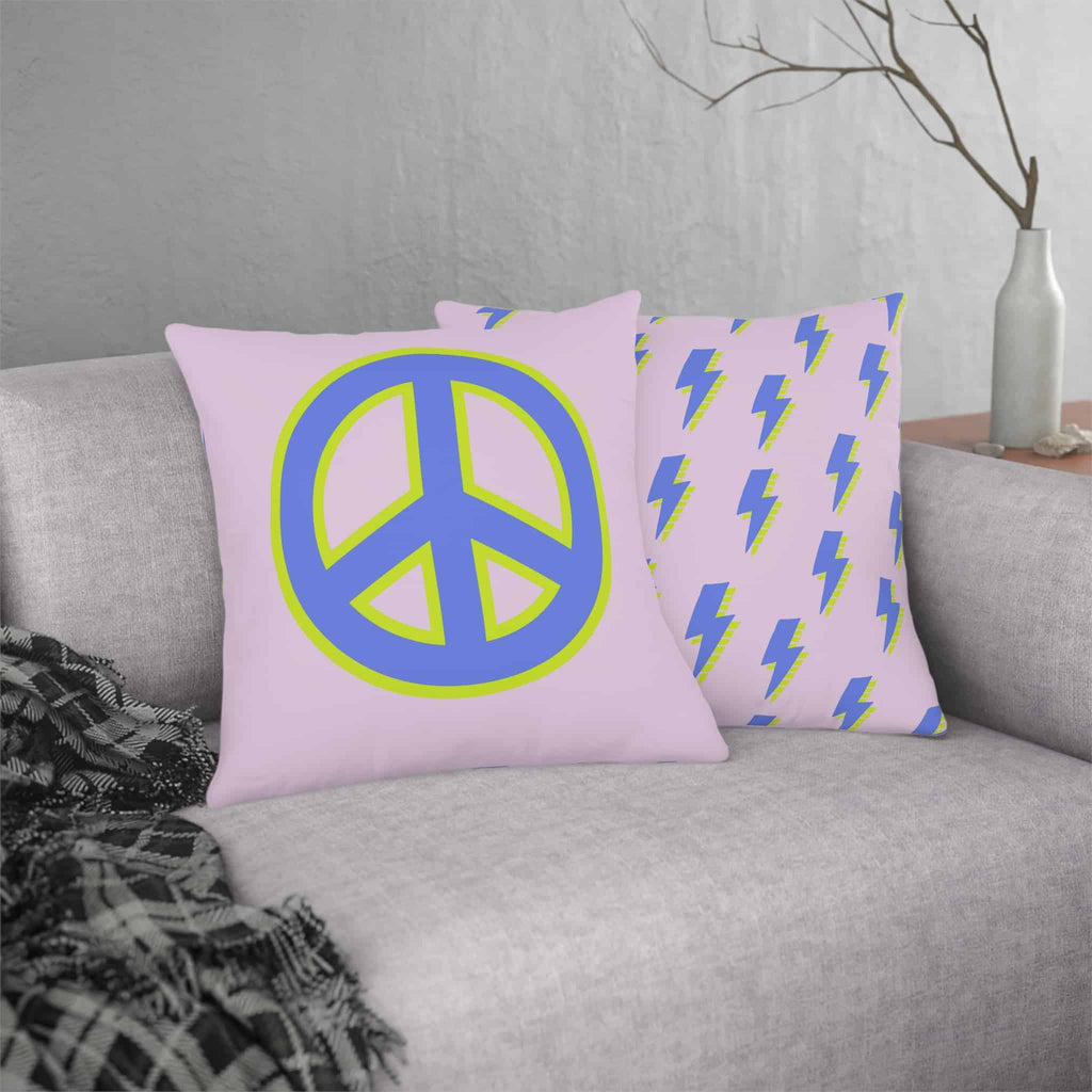Throw Pillow Preppy Peace Sign and Thunder Pink Blue