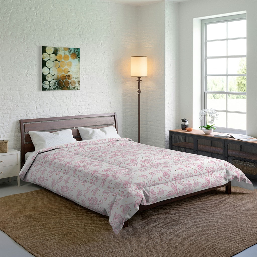 Toile Comforter Pink White, Toile Bedding