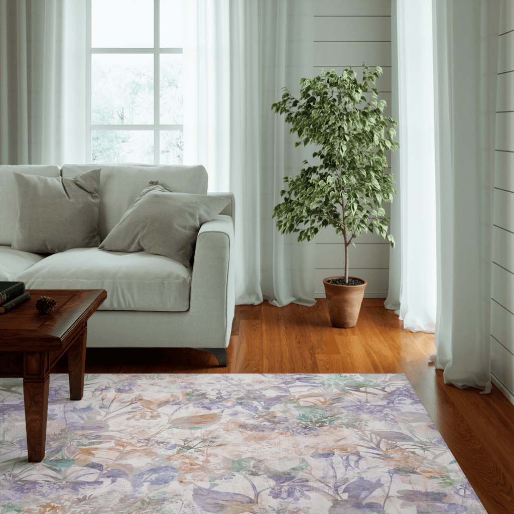 Floral Area Rugs - Spring Blossom, Pastel Rug for Living Room, Bedroom