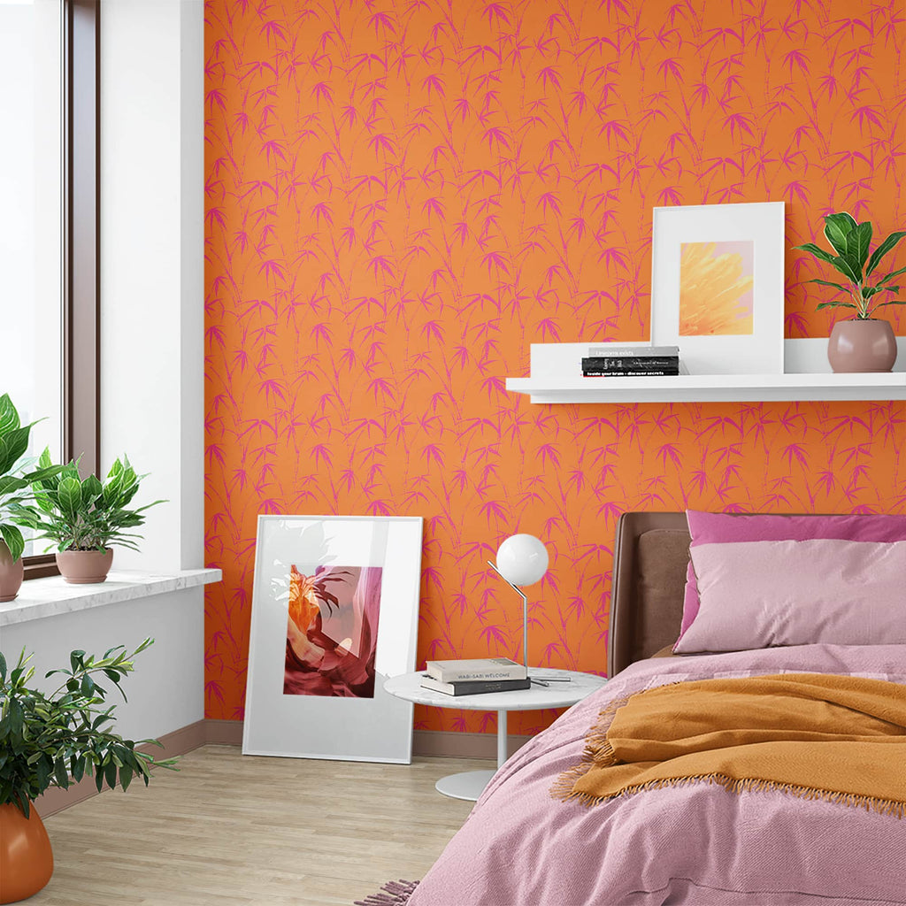 Bamboo Wallpaper Orange Pink, Peel and Stick Wallpaper Tropical