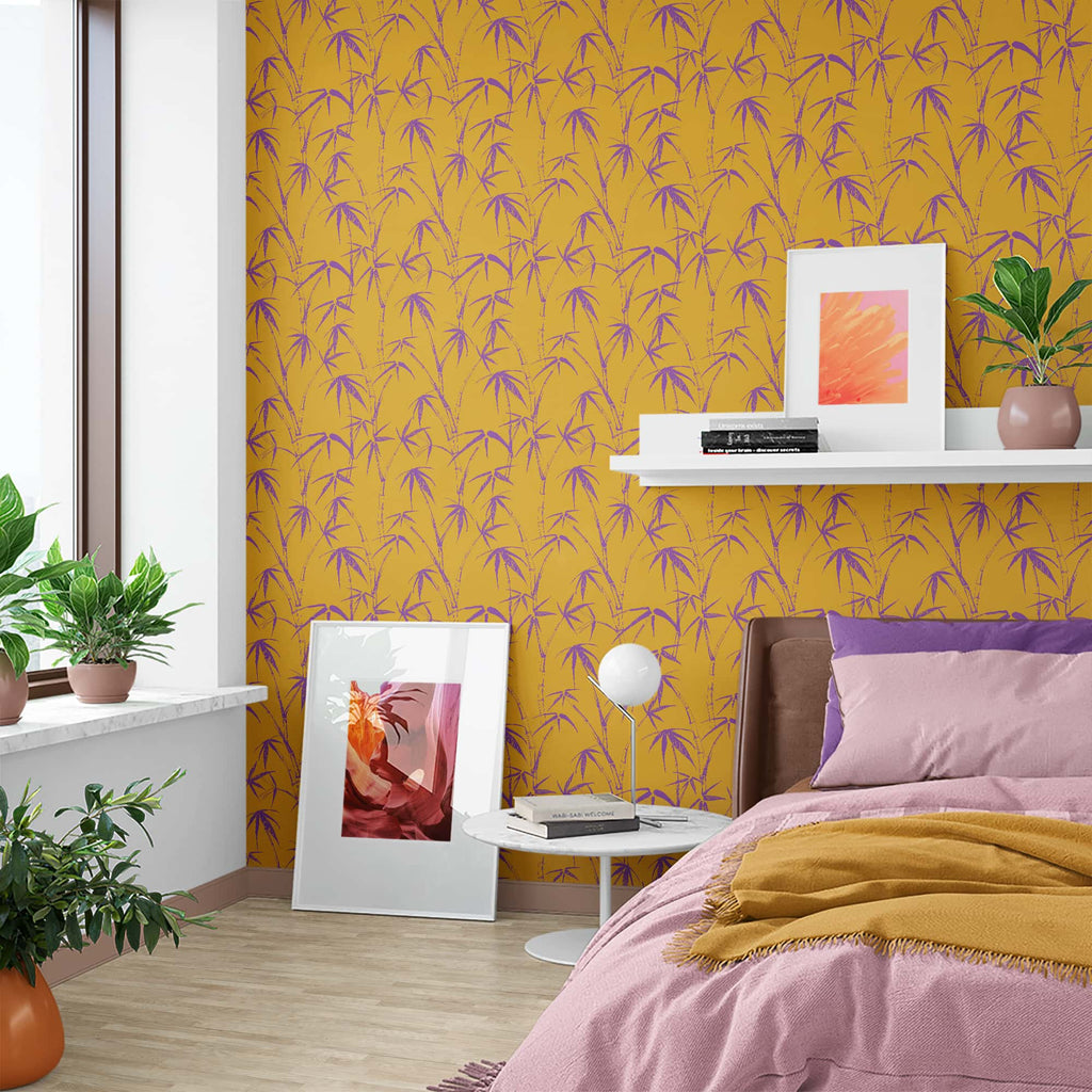 Bamboo Wallpaper Yellow Purple, Peel and Stick Wallpaper Tropical