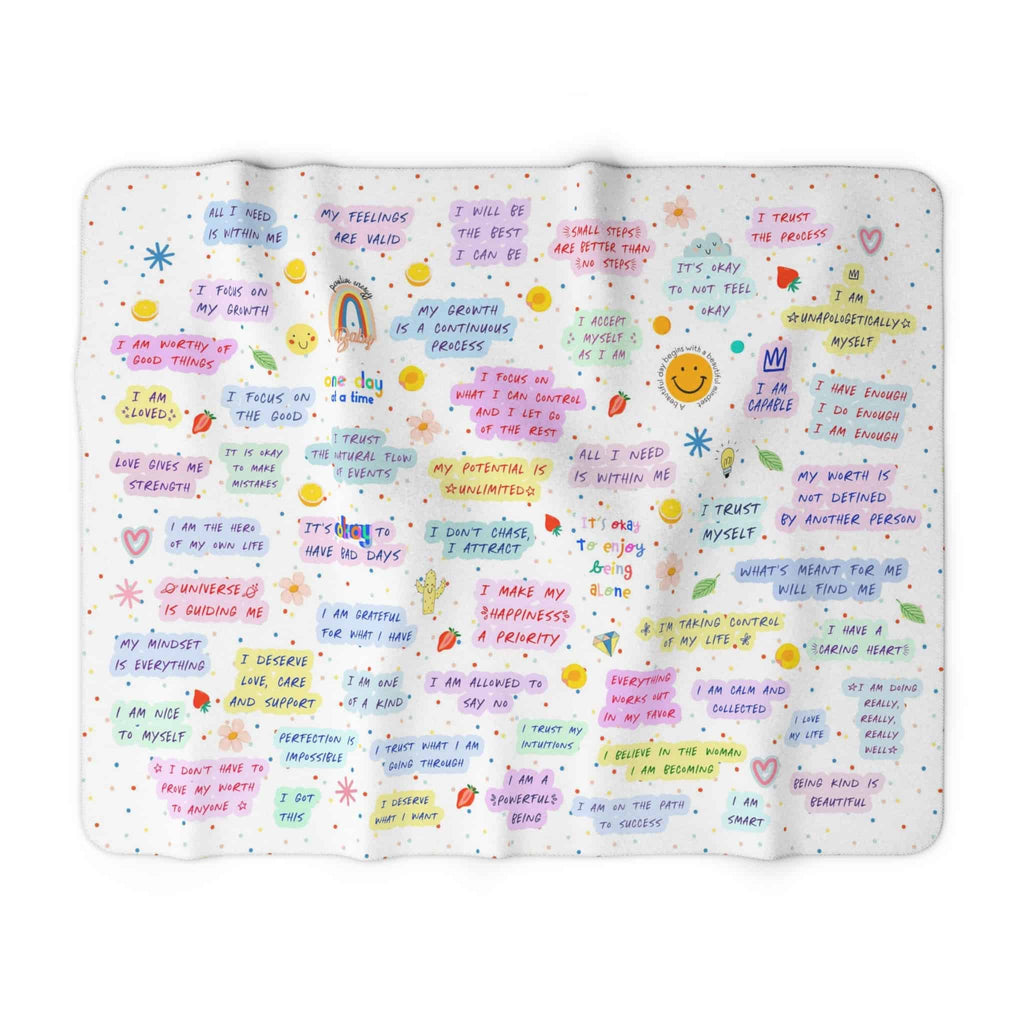 cute security blanket for teens and adults with motivational, self-love quotes and daily affirmations - sherpa blanket