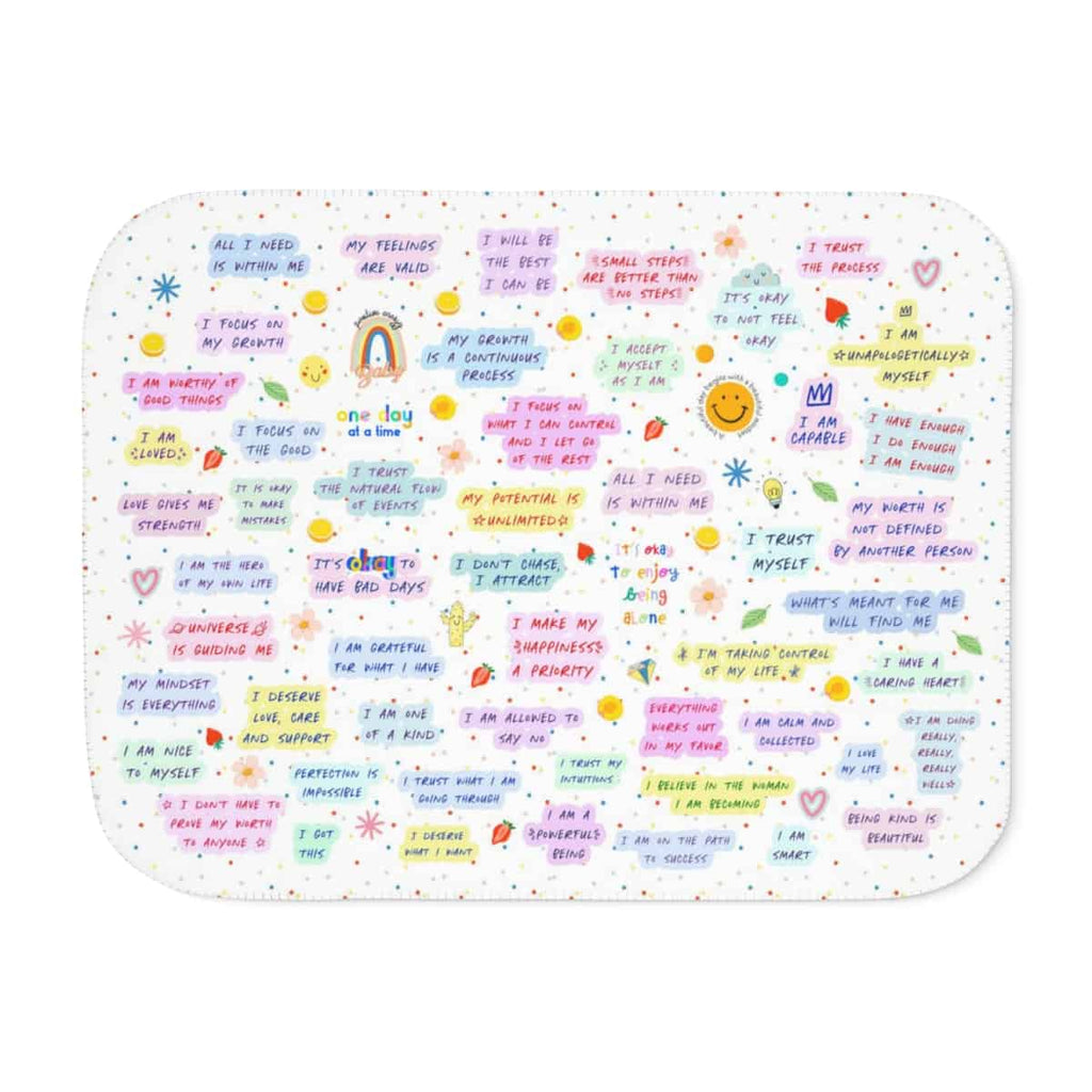 cute security blanket for teens and adults with motivational, self-love quotes and daily affirmations - sherpa blanket