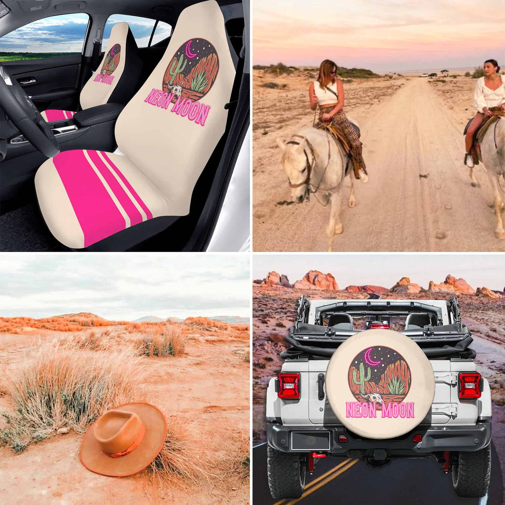 Pink Western Vibes Spare Tire Covers Neon Moon | Boho Car Decor Women