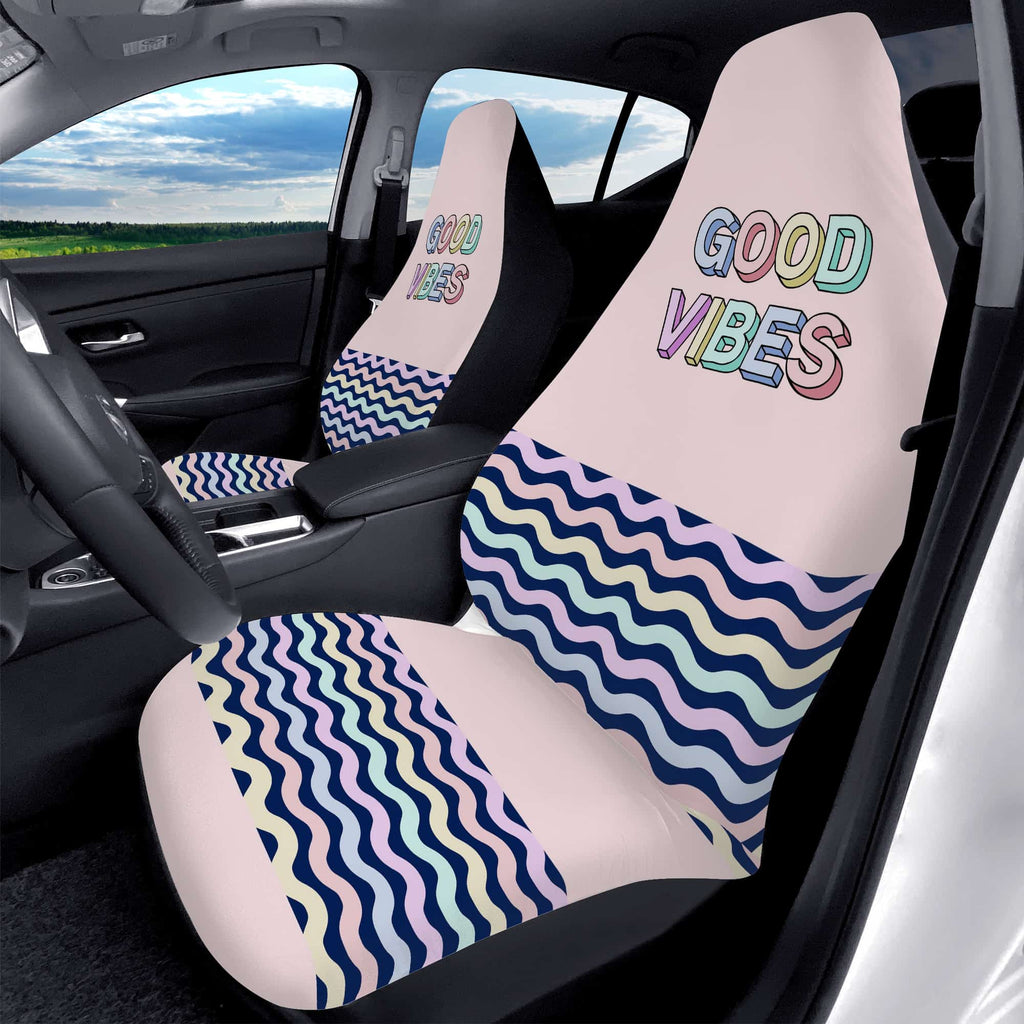 Pink Car Seat Covers for Women Good Vibes