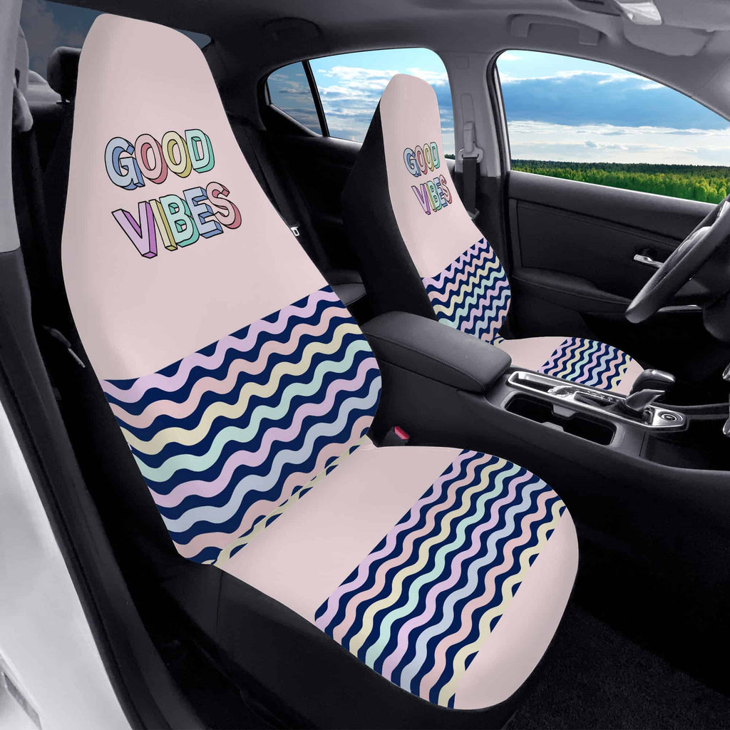 Pink Car Seat Covers for Women Good Vibes