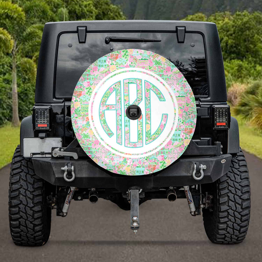 customizable spare tire cover for jeep backup camera compatible preppy summer pattern from literally pretty