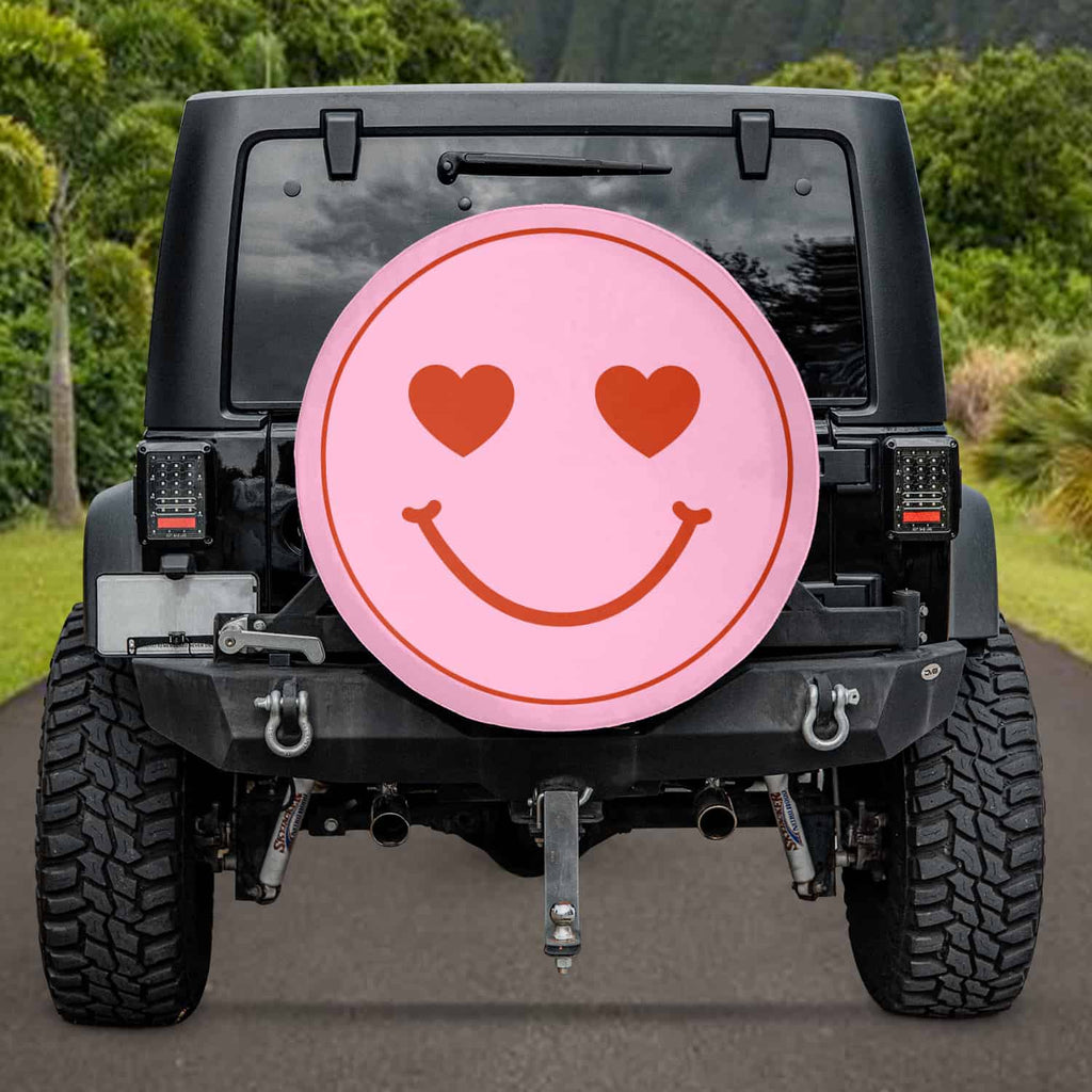 cute spare tire cover for jeep pink and red smiley with hearts as eyes