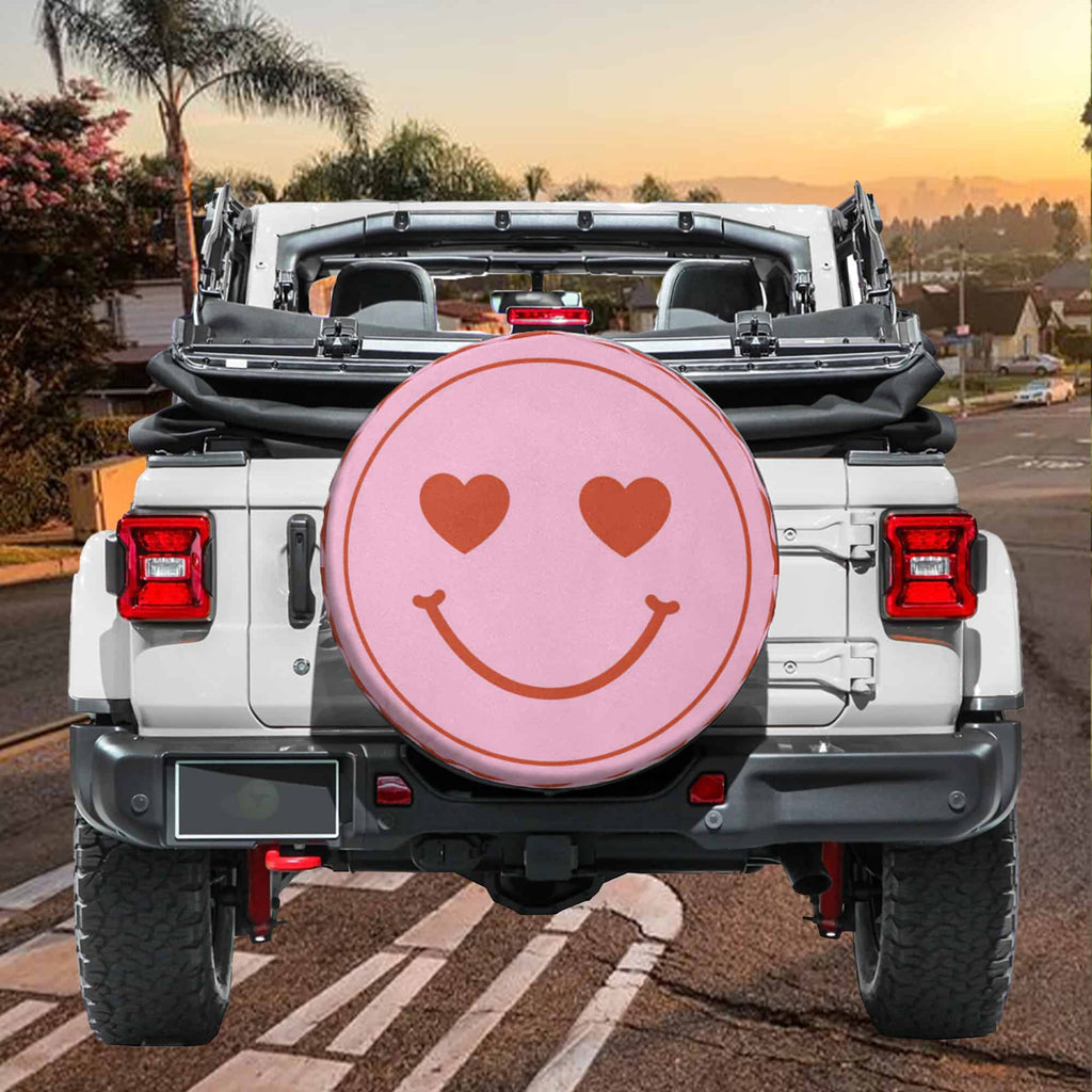 cute spare tire cover for jeep pink and red smiley with hearts as eyes