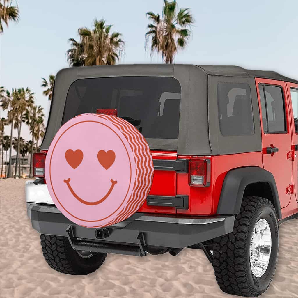 cute spare tire cover for jeep pink and red smiley with hearts as eyes