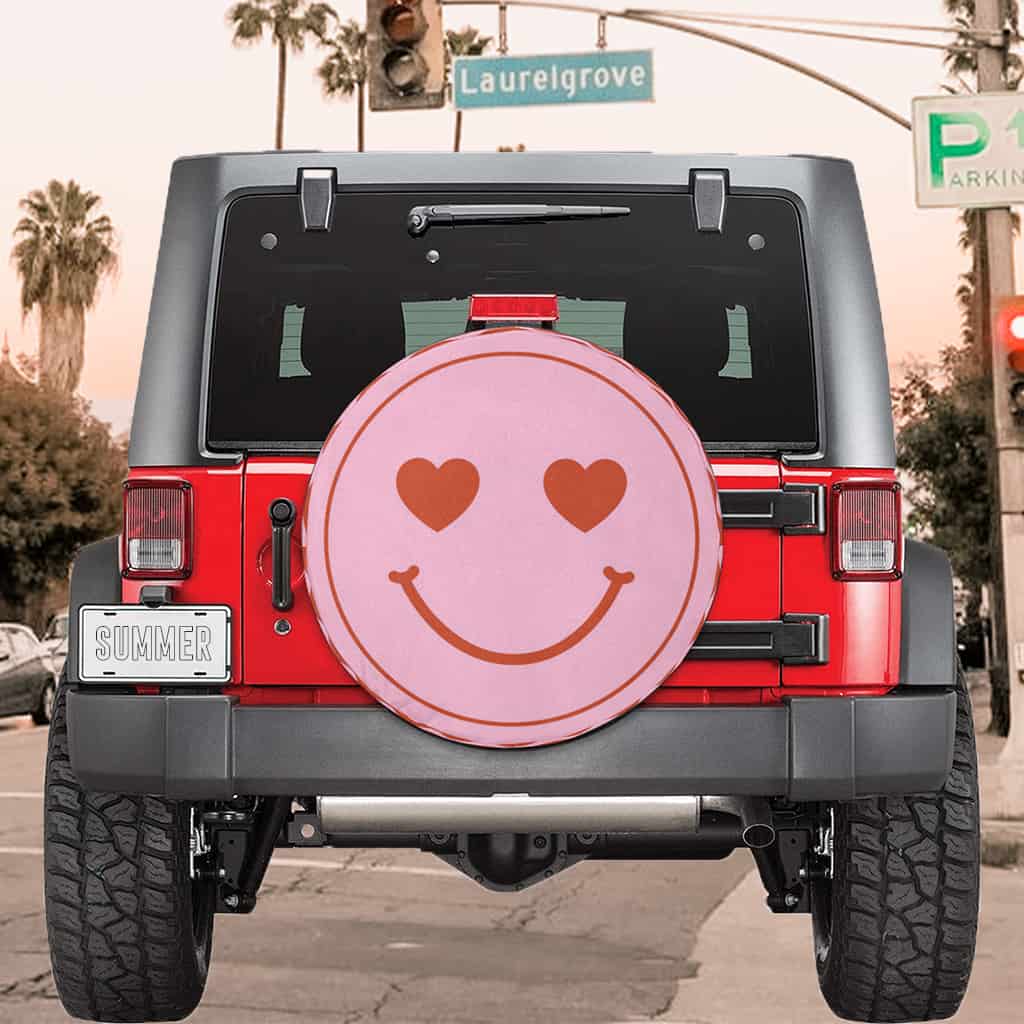 cute spare tire cover for jeep pink and red smiley with hearts as eyes