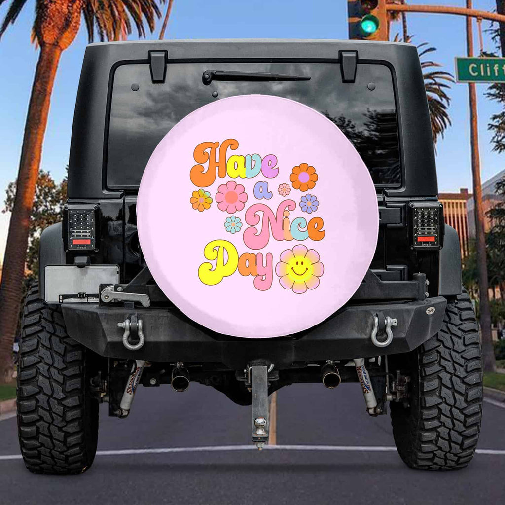 Spare Tire Cover "Have a Nice Day", Cute Car Exterior Decor for Women