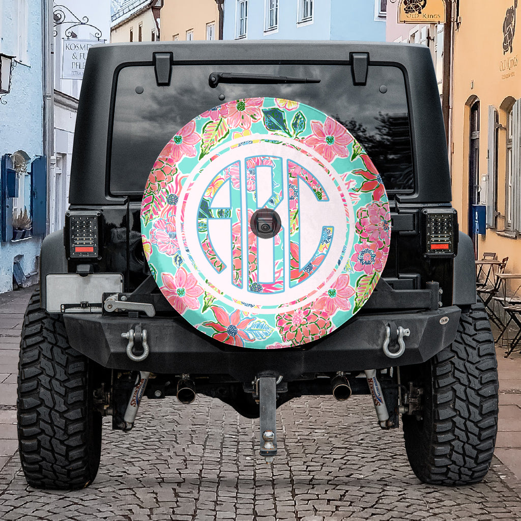 customizable spare tire cover for jeep monogrammed tropical preppy pattern