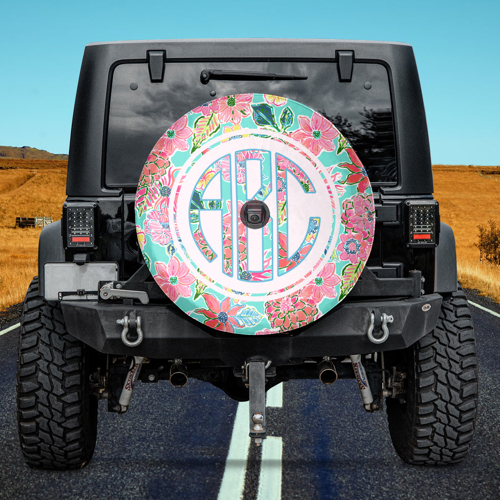 customizable spare tire cover for jeep monogrammed tropical preppy pattern