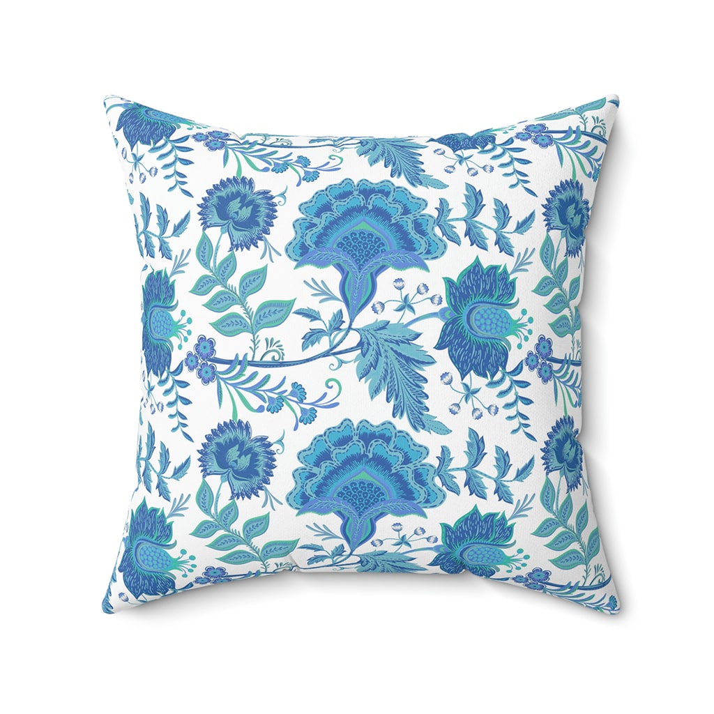Preppy Floral Vintage Throw Pillow Blue, Room Decor Couch Pillows