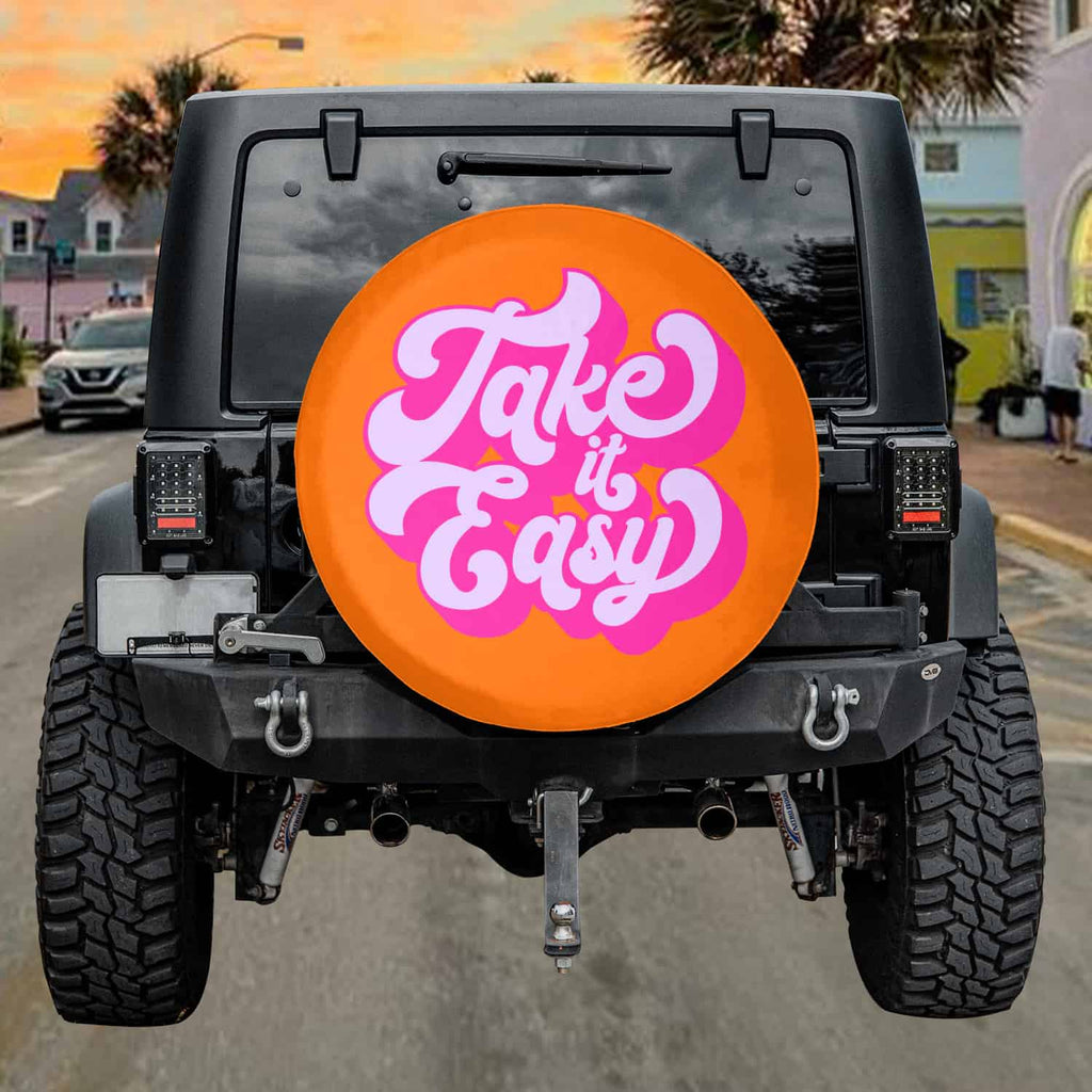 cool spare tire cover for jeep take it easy - orange and pink