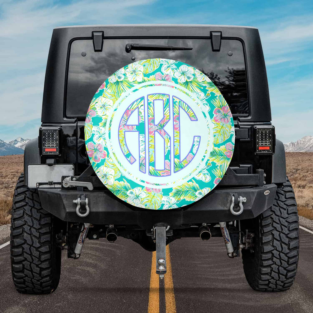 customized spare tire cover for jeep green floral pattern
