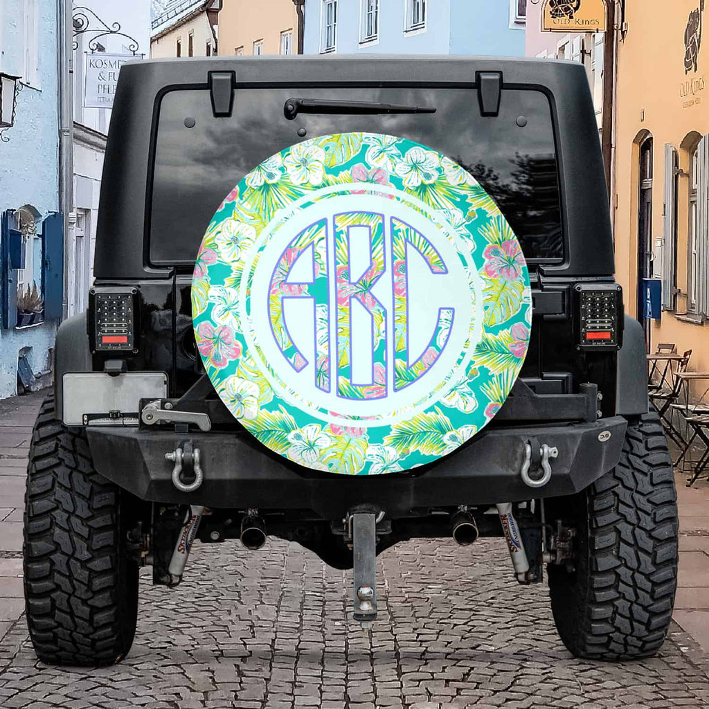 customized spare tire cover for jeep green floral pattern