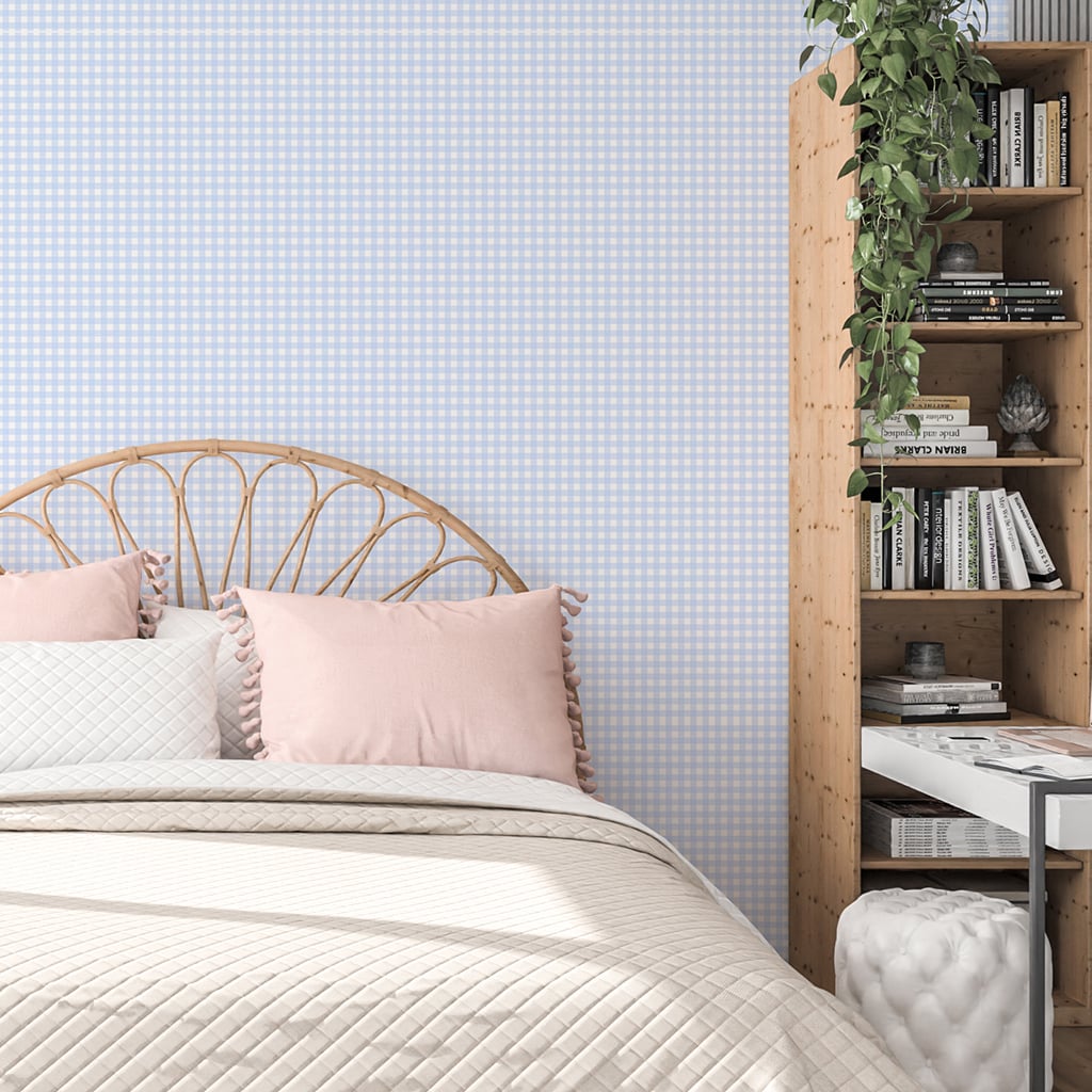 Peel and Stick Wallpaper Gingham Blue, Classic Preppy Room Decor